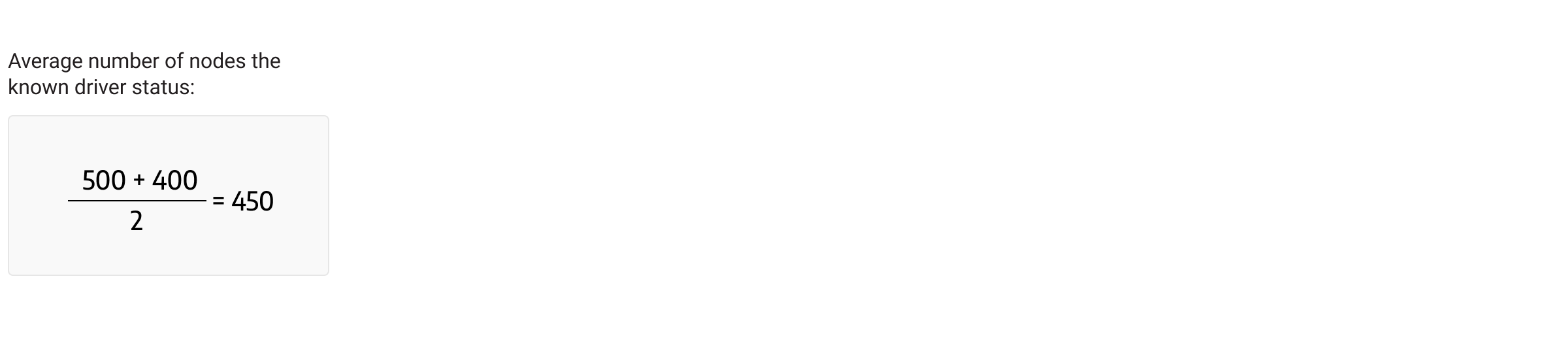 average number nodes known driver status